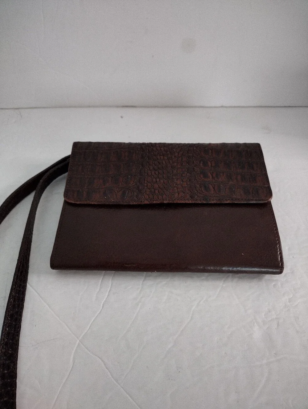 Vintage Brighton Brown Leather Croc Crossbody Bag Western Rodeo Indie Boho